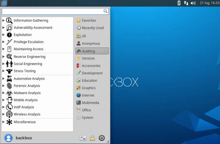 Escritorio del sistema operativo Backbox