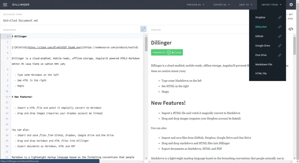 El editor de Markdown Dillinger, uno de los mejores editores de Markdown del mundo