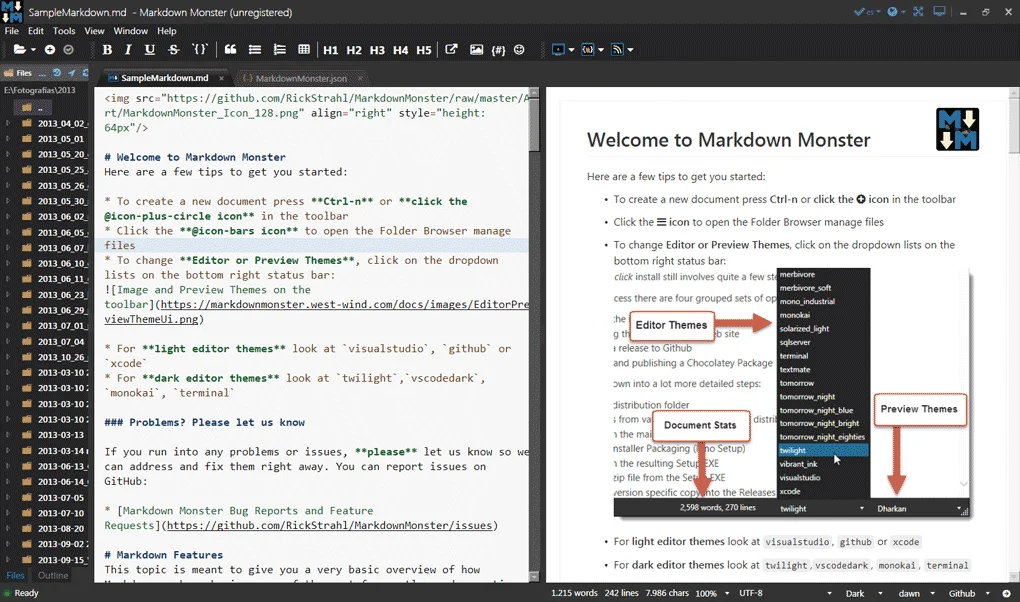 El editor de Markdown Monster Markdown, uno de los mejores editores de Markdown del mundo