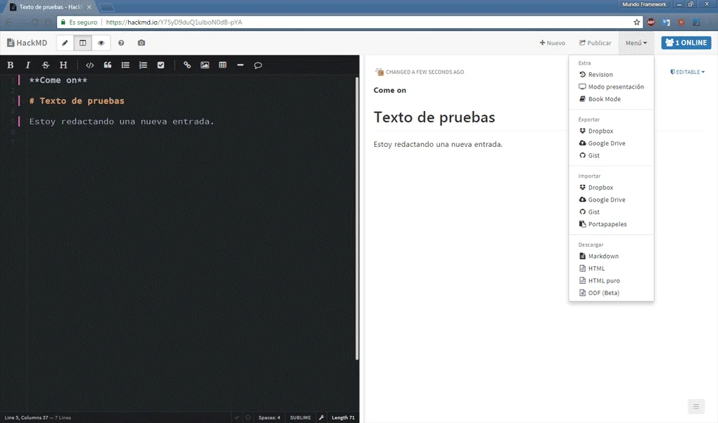 El editor de Markdown Hackmd.io, uno de los mejores editores de Markdown del mundo