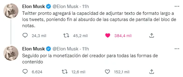 Elon Musk sigue anunciando nuevos cambios para Twitter. Ahora, la posibilidad de agregar textos largos