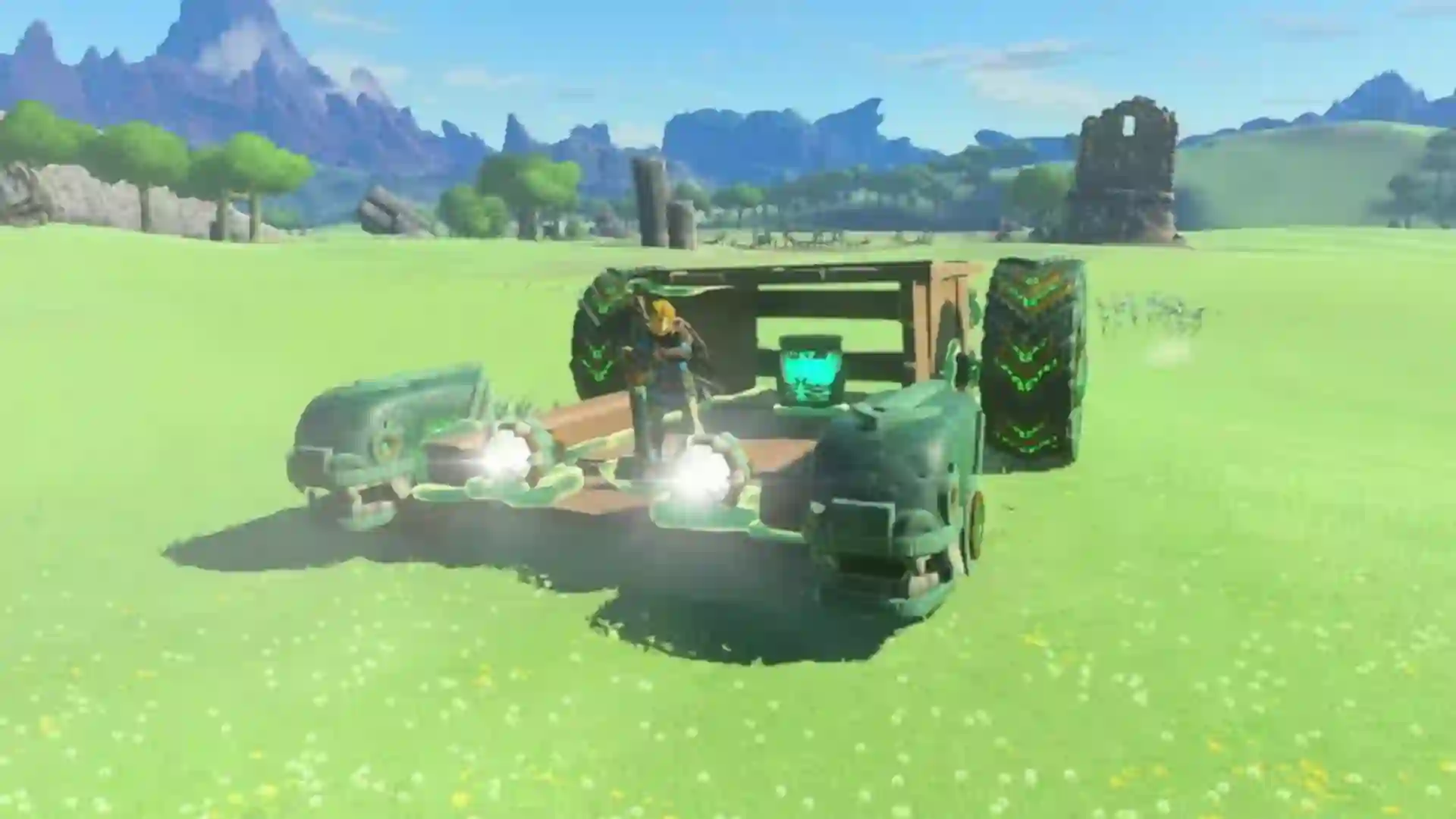 Link construyendo un coche en The Legend of Zelda Tears of the Kingdom