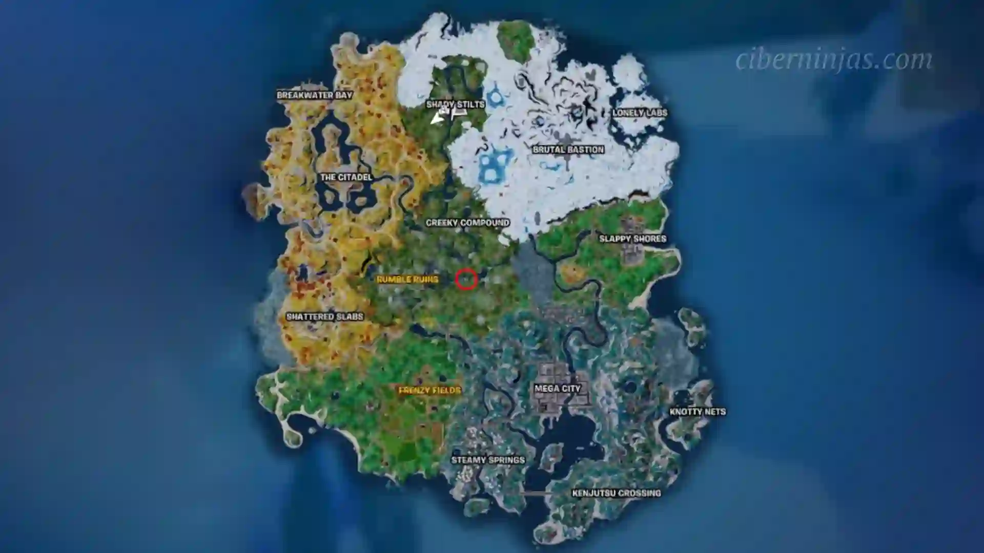 Localización del arma Boomerang Cinético en el nuevo mapa de Fornite